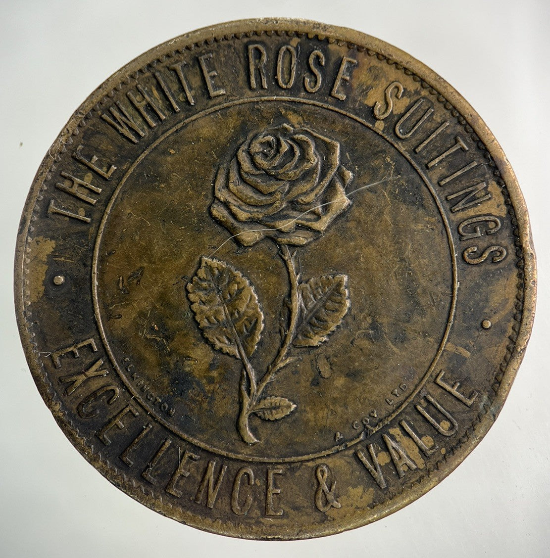 British 19th Century The White Rose Suitings Token Coin | Fine Collectable Grade