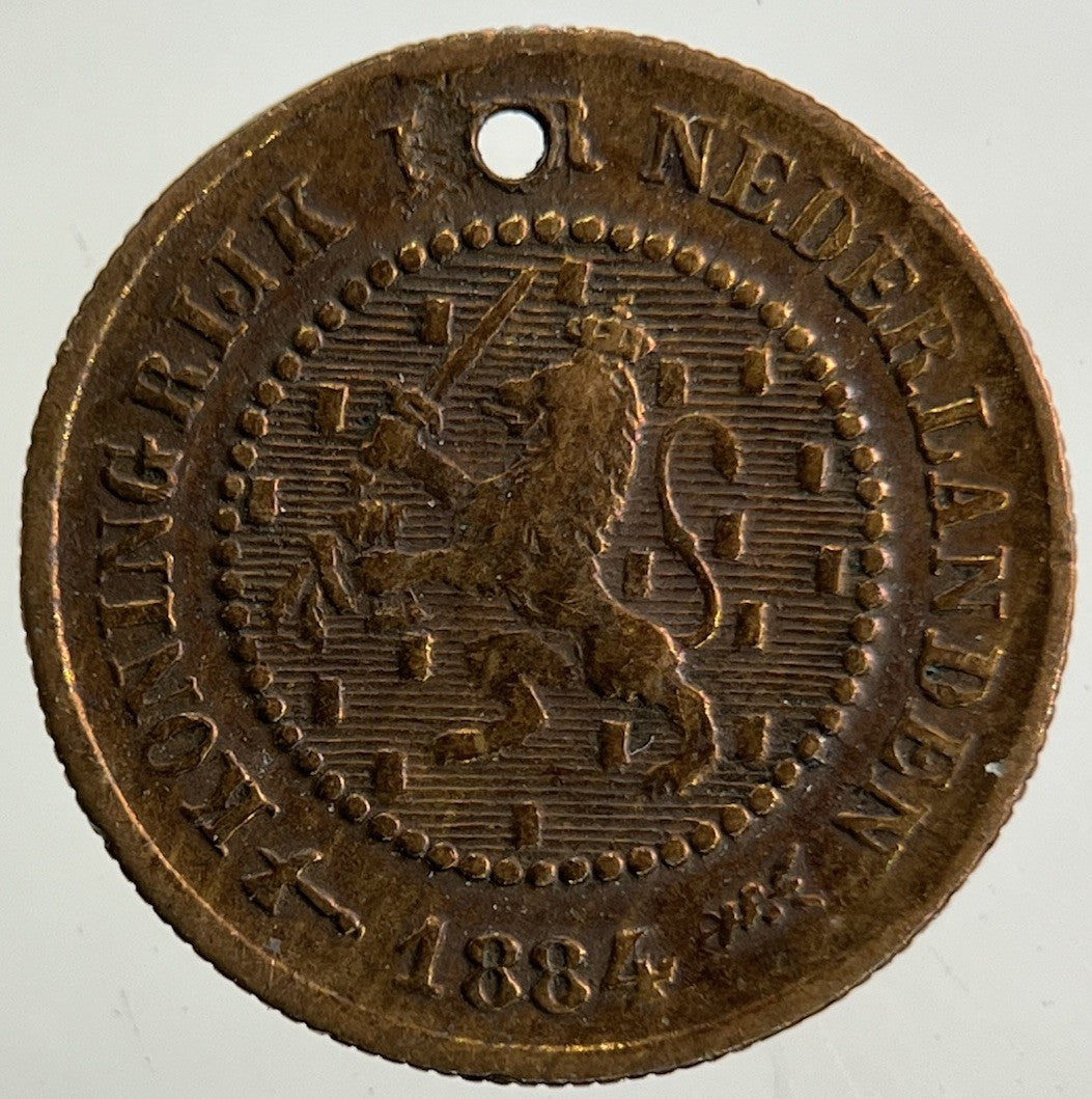 1884 Netherlands 1/2 Half Cent Coin | Fine Collectable Grade