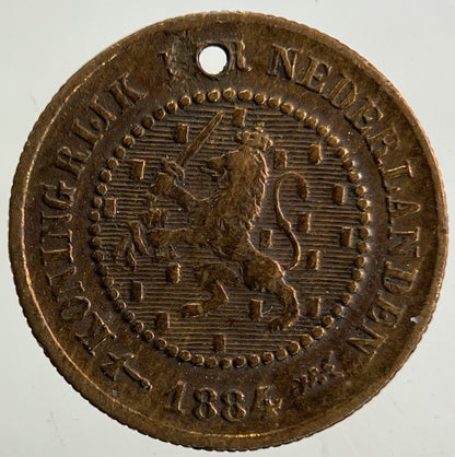 1884 Netherlands 1/2 Half Cent Coin | Fine Collectable Grade