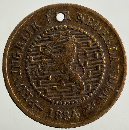 1884 Netherlands 1/2 Half Cent Coin | Fine Collectable Grade