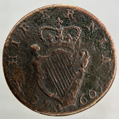 1760 Irish Half - Penny Coin | Fine Collectable Grade
