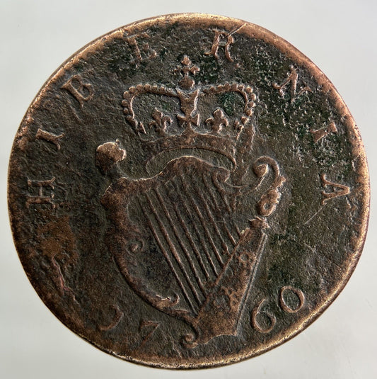1760 Irish Half - Penny Coin | Fine Collectable Grade