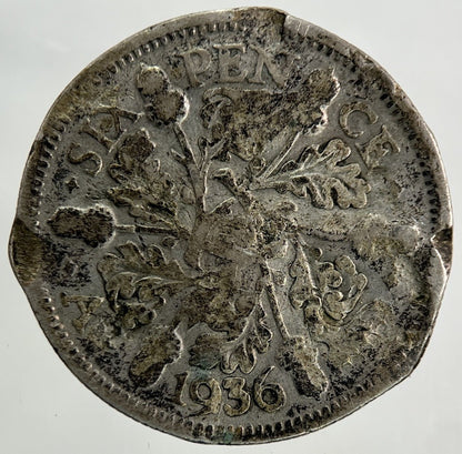 1936 George V Sixpence Silver Coin | Worn Grade