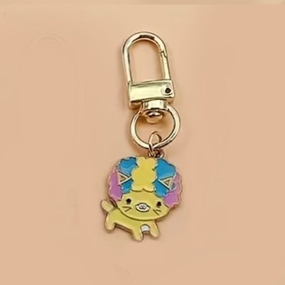 Mini Metal Cute Cream Cat Charm Keyring Keychain Gift UK
