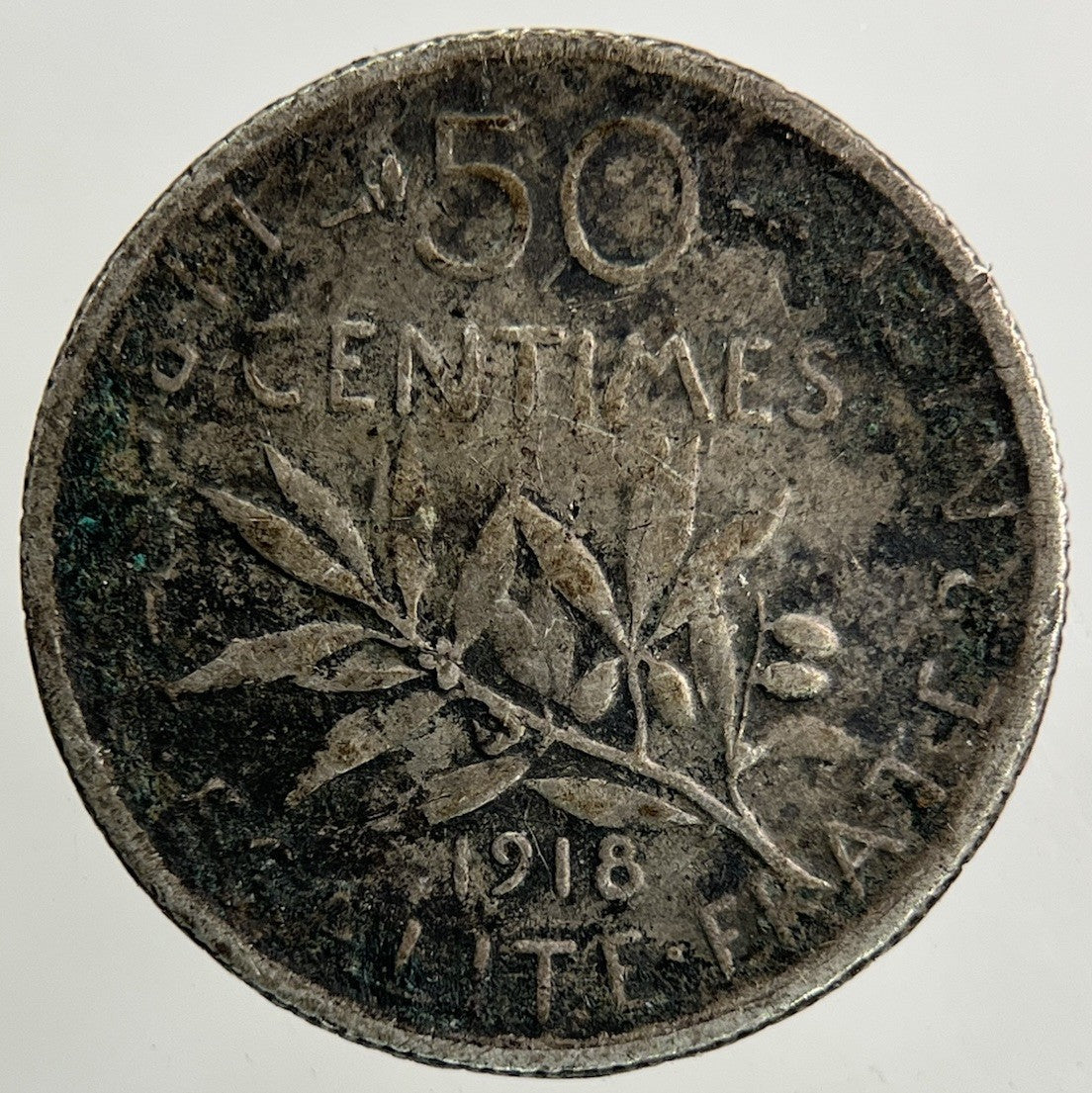 1918 France 50 Centimes Silver Coin | Fair Grade