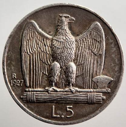 1927 - R Italy 5 Lira Silver Coin | Very High Grade | a1667