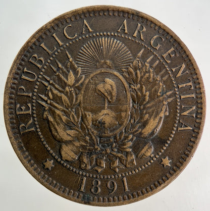 1891 Argentina 2 Dos Centavos Coin | Fine Collectable Grade