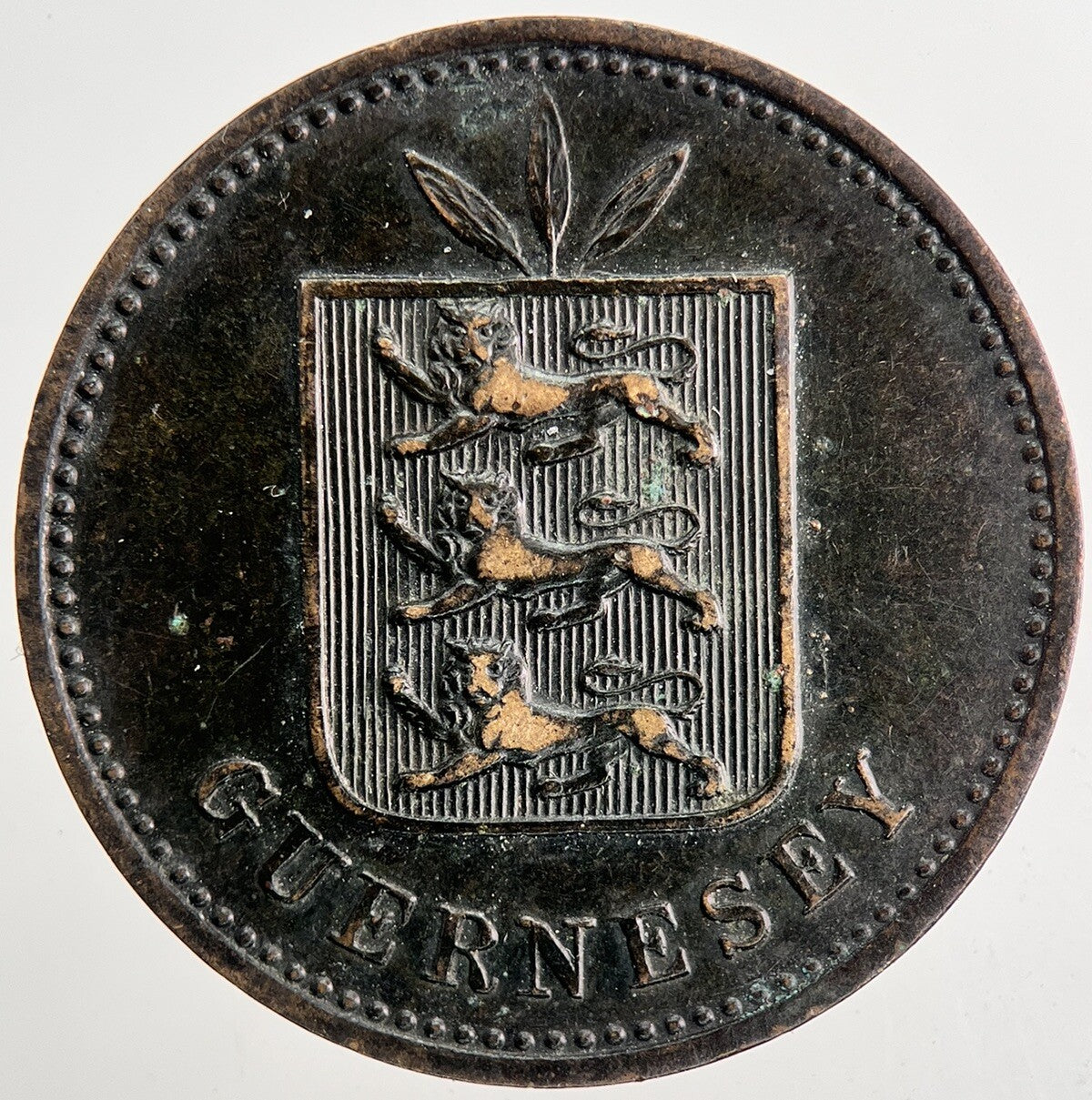 1885 Guernsey 4 Doubles Coin | Fine Collectable Grade | a9427