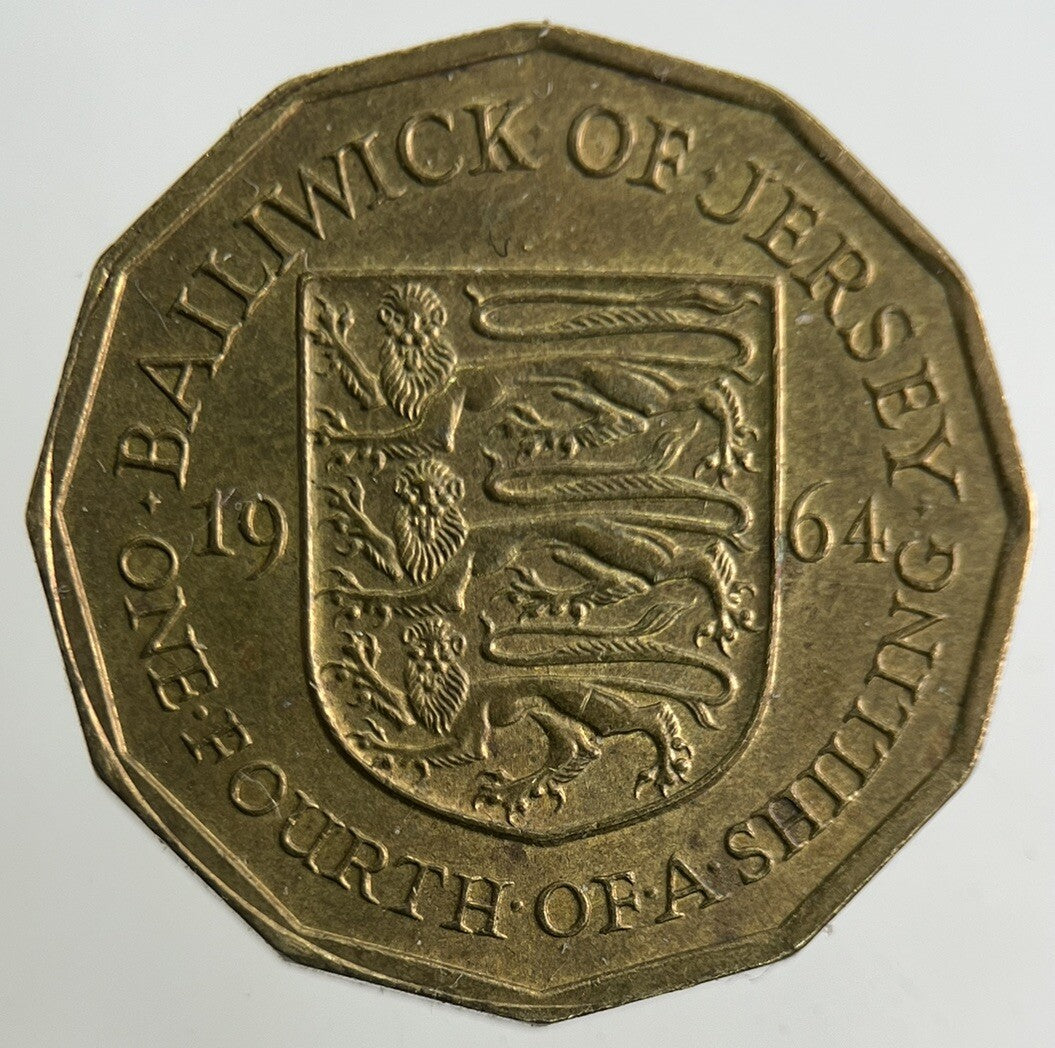 1964 Jersey 1/4 One Fourth Of A Shilling Coin | Fine Collectable Grade