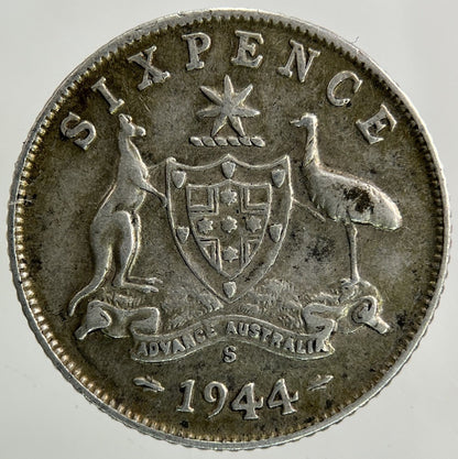 1944 - S Australia Sixpence Silver Coin | Very High Grade