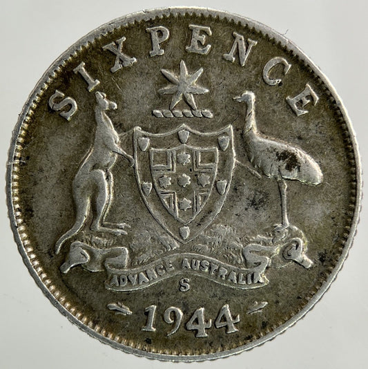 1944 - S Australia Sixpence Silver Coin | Very High Grade