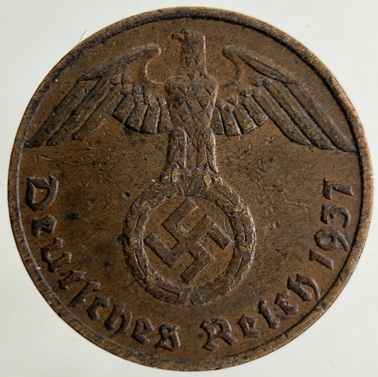 1937 Germany Nazi 1 Pfennig Coin | Very High Grade
