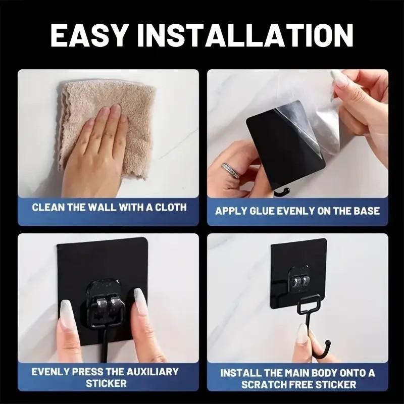 5 x Black Kitchen Hooks Wall Mounted Cupboard Bathroom Utensil Hanging Holder