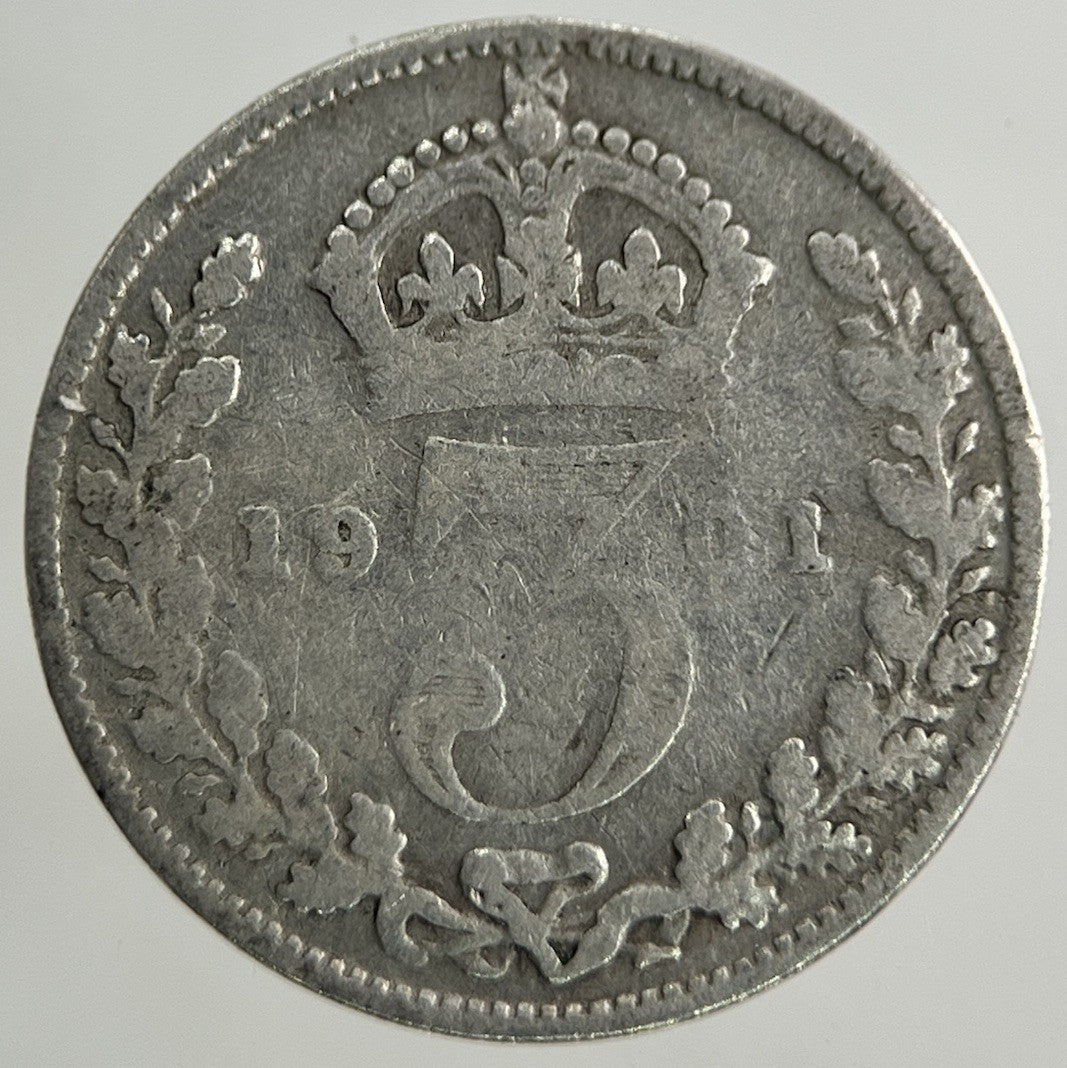 1901 Victoria Threepence Silver Coin | Fair Grade