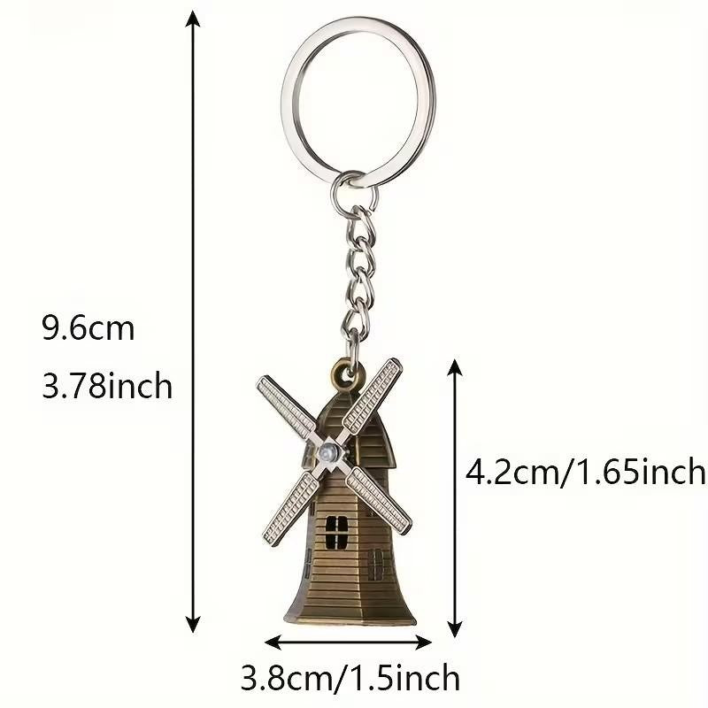 Retro Metal Dutch Windmill With Rotating Blades Keyring Premium Keychain Gift UK