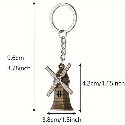 Retro Metal Dutch Windmill With Rotating Blades Keyring Premium Keychain Gift UK