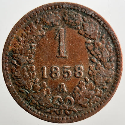 1858 - A Austria 1 One Kreuzer Coin | Fine Collectable Grade