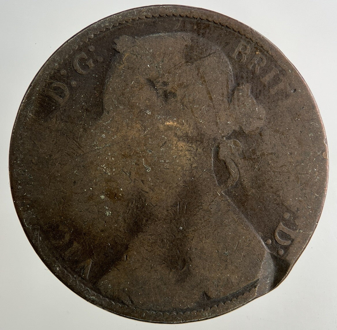 1877 Victoria One Penny Coin | Worn Grade