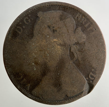 1877 Victoria One Penny Coin | Worn Grade