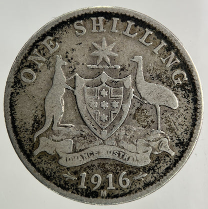 1916 - M Australia One Shilling Silver Coin | Fine Collectable Grade