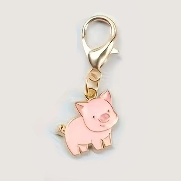 Mini Metal Pink Pig Piglet Farm Animal Charm Keyring Keychain Gift UK