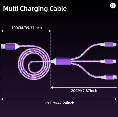 3 in 1 Purple LED USB Cable Charging Cable Charger iPhone Lightening Type C