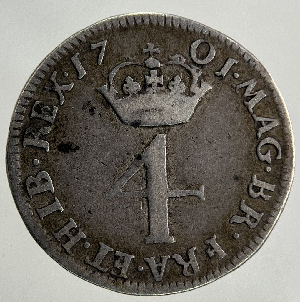 1701 William III 3rd Maundy Four - Pence Silver Coin | Fine Collectable Grade