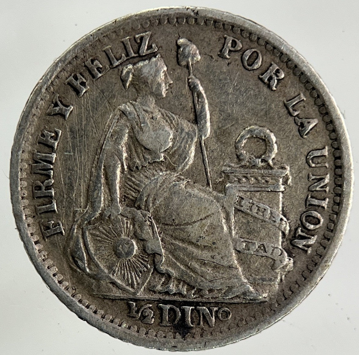 1903 Peru 1/2 Half Dino Silver Coin | Fine Collectable Grade