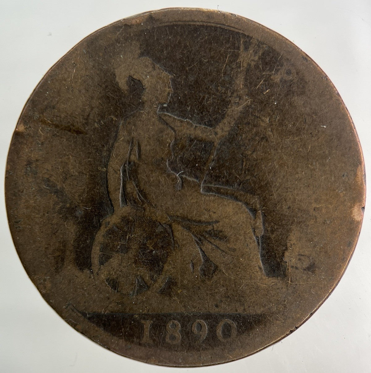 1890 Victoria One Penny Coin | Worn Grade