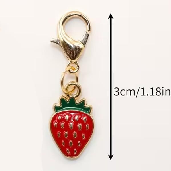 Mini Metal Red Strawberry Fruit Charm Keyring Keychain Gift UK