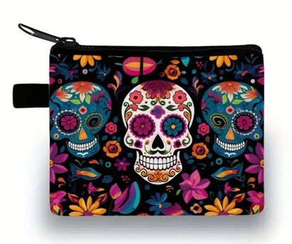 Colourful Flower Skull Zipper For Coins Keys Card Small Essentials Pouch Gift UK
