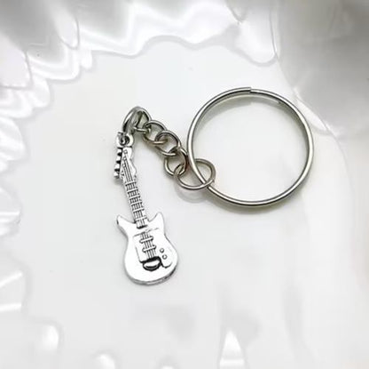Mini Metal Guitar Music Charm Keyring Premium Keychain Gift UK