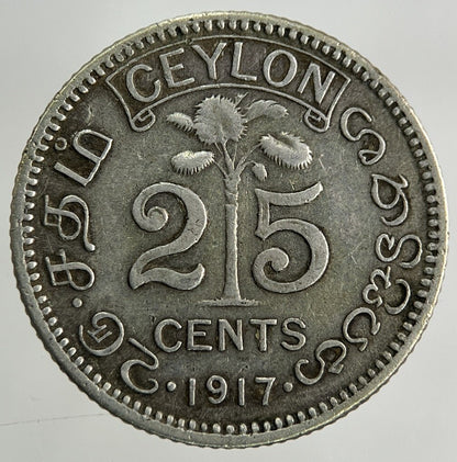 1917 Ceylon 25 Cents Silver Coin | Fine Collectable Grade