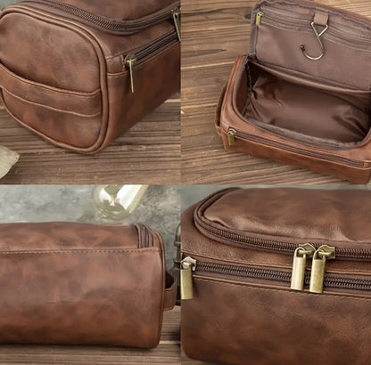 Men’s Dark Brown Toiletry Travel Bag Large Capacity Organizer Premium UK Stock
