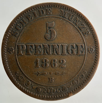 1862 - B Germany 5 Pfennig Coin | Fine Collectable Grade