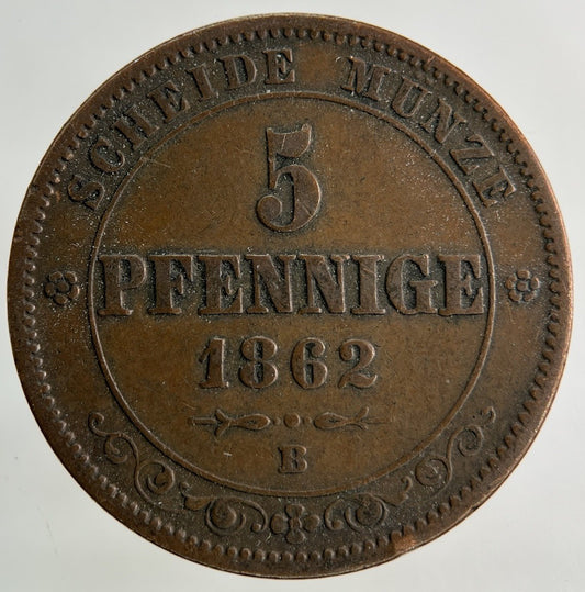 1862 - B Germany 5 Pfennig Coin | Fine Collectable Grade
