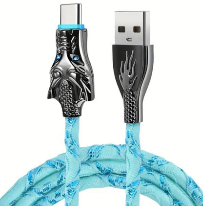 Blue Glowing Dragon USB A To Type C Cable 100W Fast Charger Data Transfer 1M
