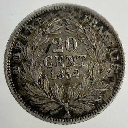 1854 France 20 Centimes Silver Coin | Fine Collectable Grade
