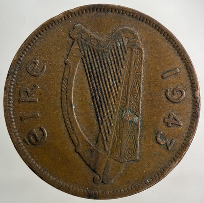 1943 Irish Ireland One Penny Coin | Fine Collectable Grade