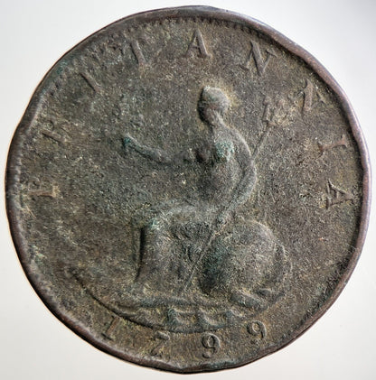 1799 George 3rd III Half - Penny British Coin | Collectable Grade | a3124