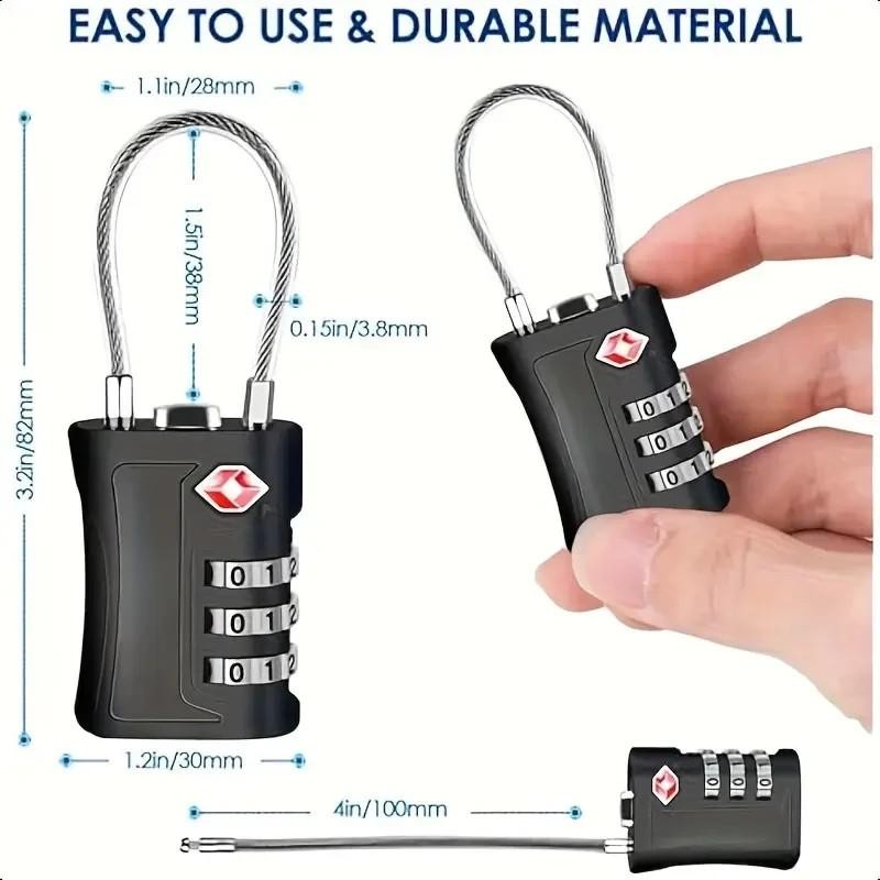 x2 TSA 3 Digit Black Metal Security Lock Luggage Case Padlock Backpack UK Stock