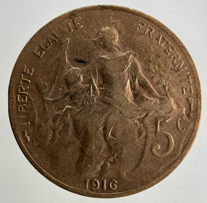 1916 France 5 Centimes Coin | Fine Collectable Grade