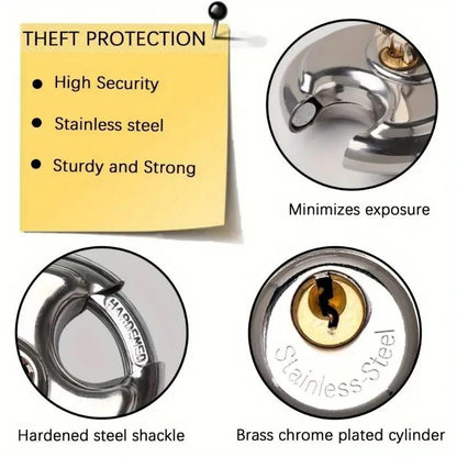 1 Heavy - Duty Stainless Steel Round Lock + 2 Keys Metal Security Padlock UK Stock