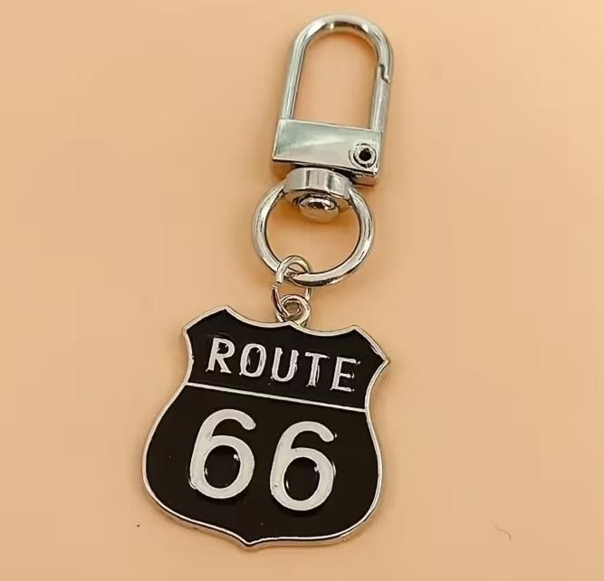 Metal Black Route 66 Highway Charm Keyring Keychain Gift UK