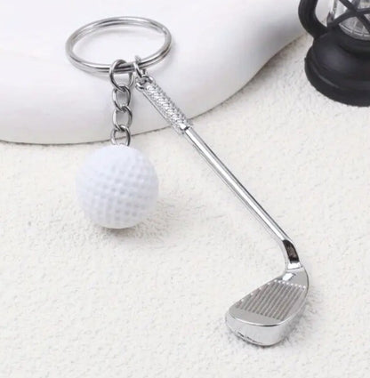 Mini Metal Golf Club & Ball Shaped Keyring Premium Keychain Gift UK