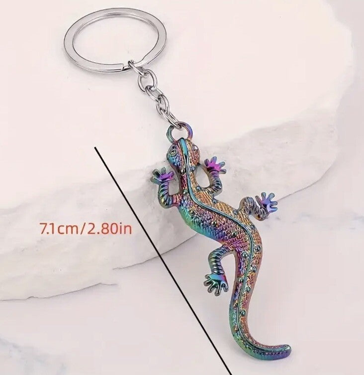 Multicoloured Metal Lizard Shaped Keyring Premium Keychain Gift UK
