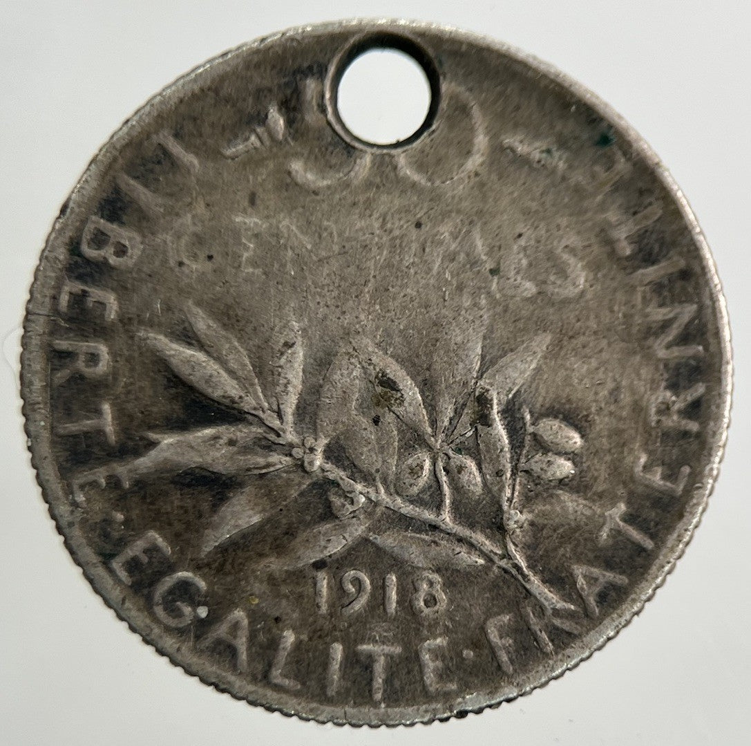 1918 France 50 Centimes Silver Coin | Fair Grade