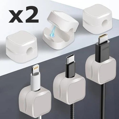 2 x White Magnetic Charger Cable Holders Phone iPhone Samsung For Car Desk Table