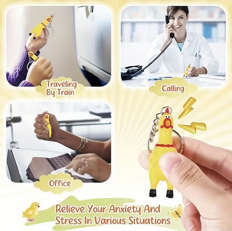 Mini Fun Screaming Chicken Keyring Premium Keychain Gift UK