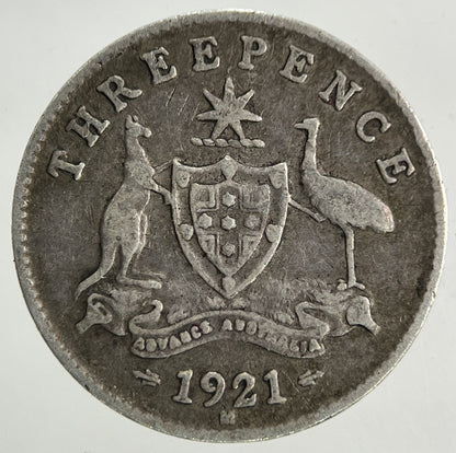 1921 - M Australia Threepence Silver Coin | Fine Collectable Grade